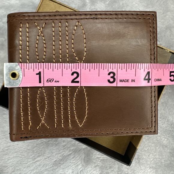 Justin Wallet Slim Bifold Brown Genuine Leather Boot Stitch RFID Western Cowboy - Picture 11 of 14